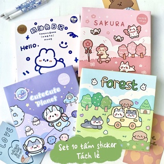 Set 10 tấm hình dán sticker cute tách lẻ trang trí sổ tay