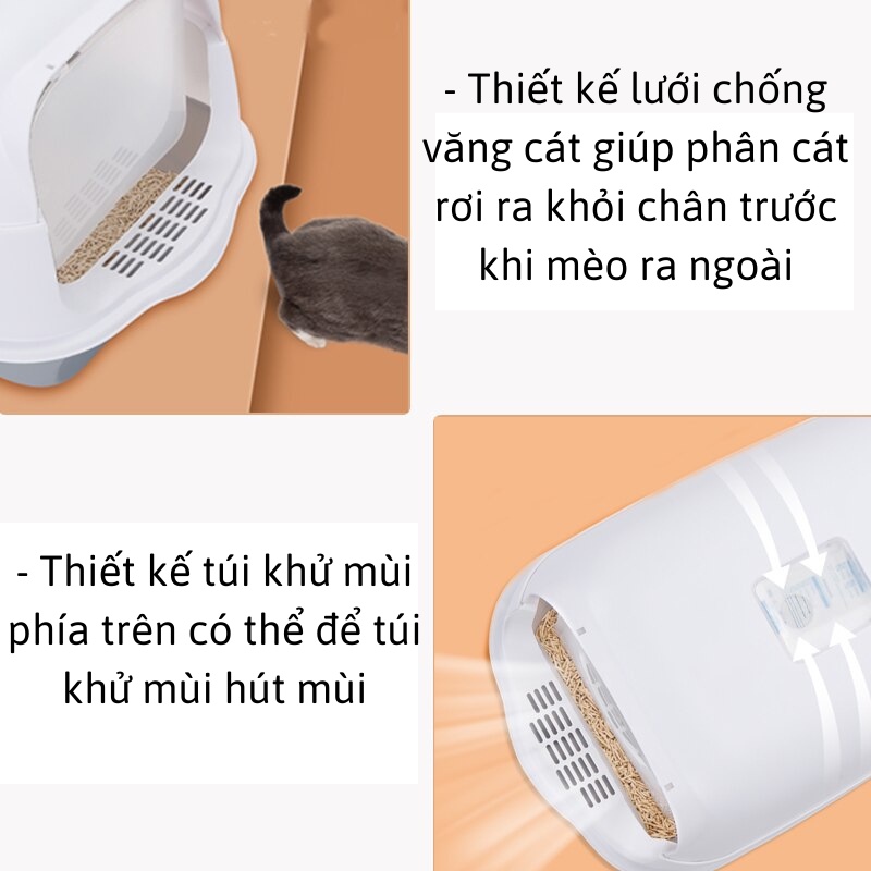 Nhà vệ sinh cho mèo có cửa cỡ lớn Hoshi Pet NVS04 - Khay vệ sinh cho mèo có nắp đậy dễ thương