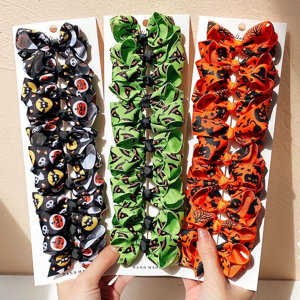 KIDSBOWS Bộ 10 Kẹp Tóc Nơ In Họa Tiết Halloween / Giáng Sinh Dễ Thương Cho Bé Gái