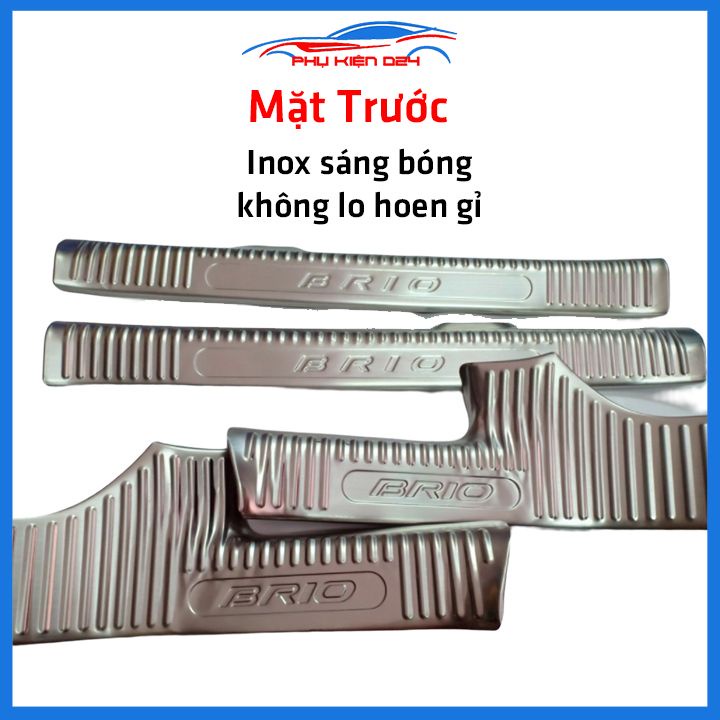 Bộ ốp bậc cửa trong ngoài nẹp bước chân Brio 2019-2020-2021-2022 Inox chống trầy trang trí xe