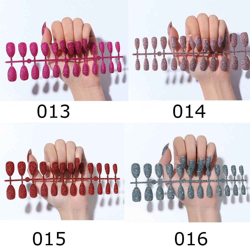 🌱FOREVER🌱 24Pcs Hot Stiletto Shape Beauty Ladies Fake Nails Women New Overhead Nails Tips False Nails Glitter