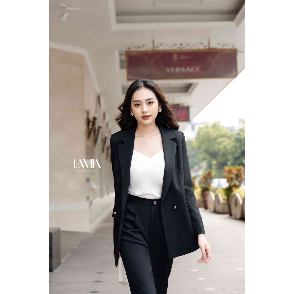 SET VEST NỮ TAY DÀI PHỐI QUẦN ĐEN LAMIA DESIGN LE118 | BigBuy360 - bigbuy360.vn