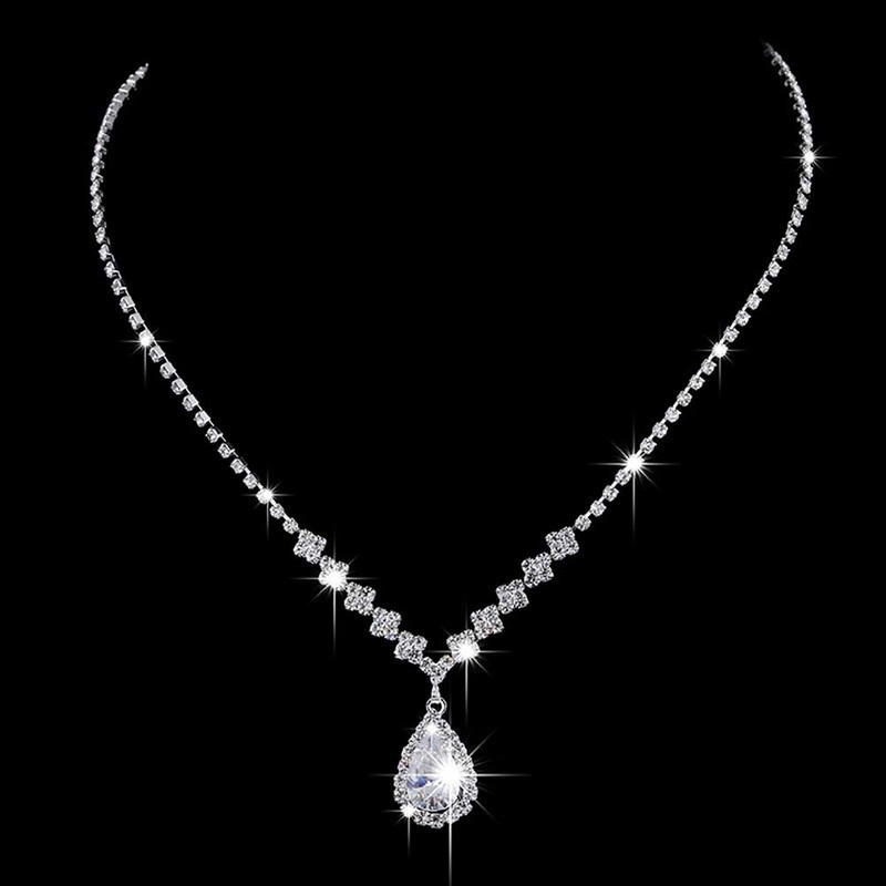 Vòng cổ sang trọng Angel Teardrop Bông tai Cô dâu Cô dâu Trang sức cưới Bộ quà tặng cho phụ nữ