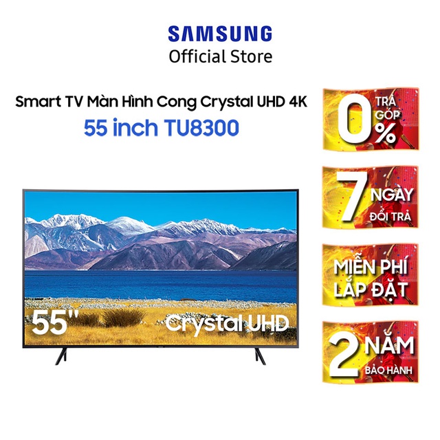 Smart Tivi Samsung Màn Hình Cong Crystal UHD 4K 55 inch UA55TU8300KXXV – Miễn phí lắp đặt