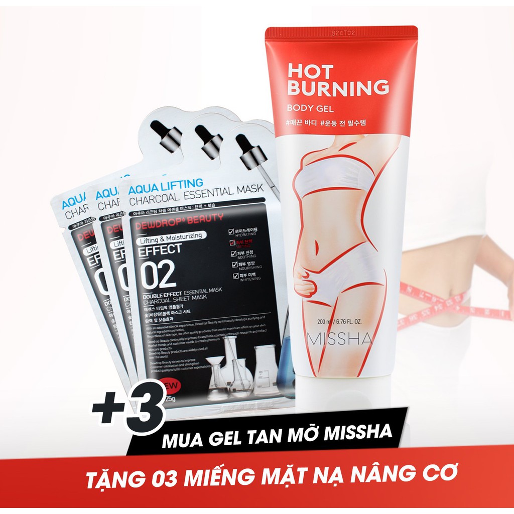 ( Mua 1 tặng 3) Gel tan mỡ bụng Missha Hot Burning perfect body gel 200ml+ 3 miếng mặt nạ nâng cơ cao cấp