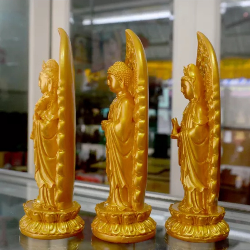 Bộ Ba Tượng Phật Tây Phương Tam Thánh hào quang cao 18cm-Nhiều Màu