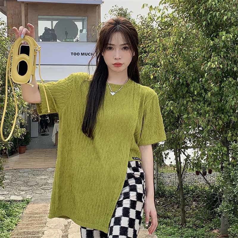 Áo Thun Tay Ngắn Dáng Rộng Xẻ Tà Thời Trang Mùa Hè Cho Nữ