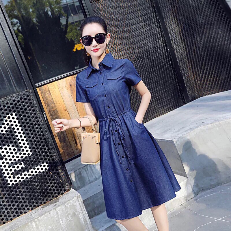 Đầm JEAN Xòe Eo Dây Rút, GIÁ SỈ