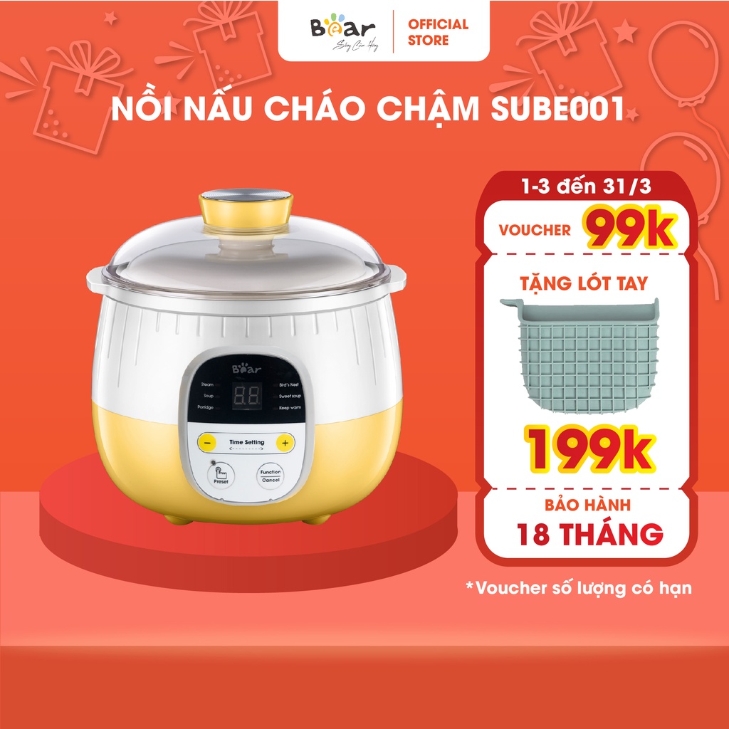 Nồi Chưng Yến Điện Bear Mini 0,8 L Cách Thuỷ Nấu Yến, Chung Yến Nhanh Chóng, An Toàn, Chính Hãng - Sube001