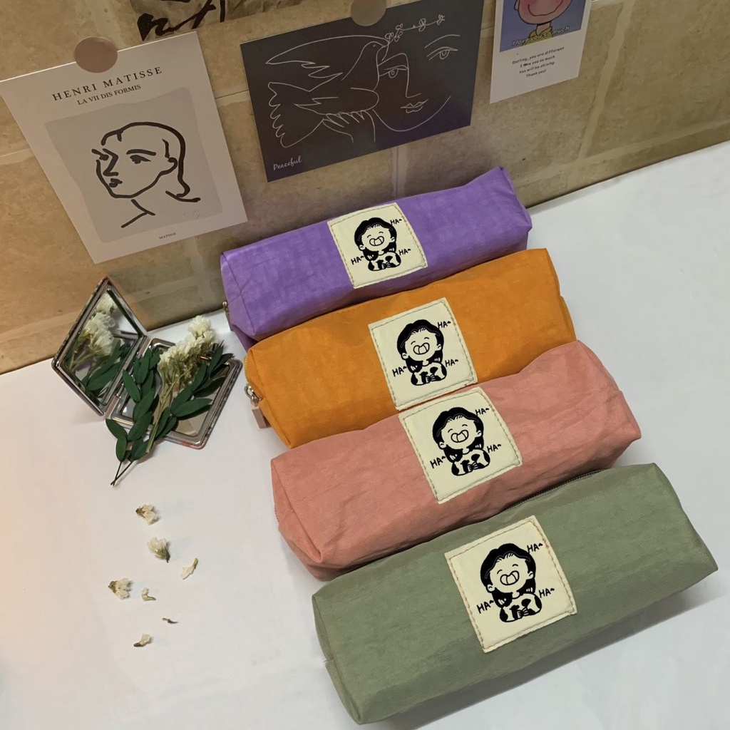 Bóp Viết Vải Canvas Màu Trơn In Họa Tiết Hoạt Hình Dễ Thương