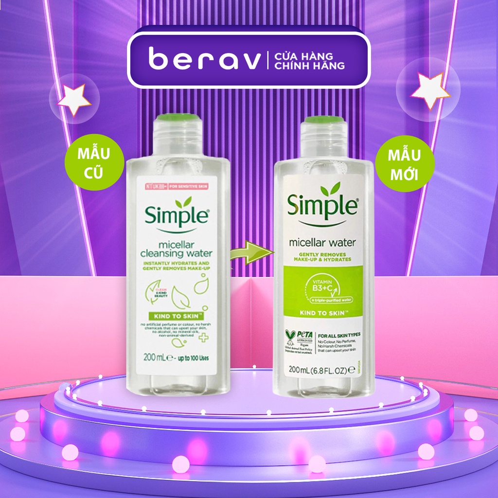 Nước Tẩy Trang Simple Kind To Skin Micellar Water Sạch Sâu Dịu Nhẹ Da Nhạy Cảm 200ml