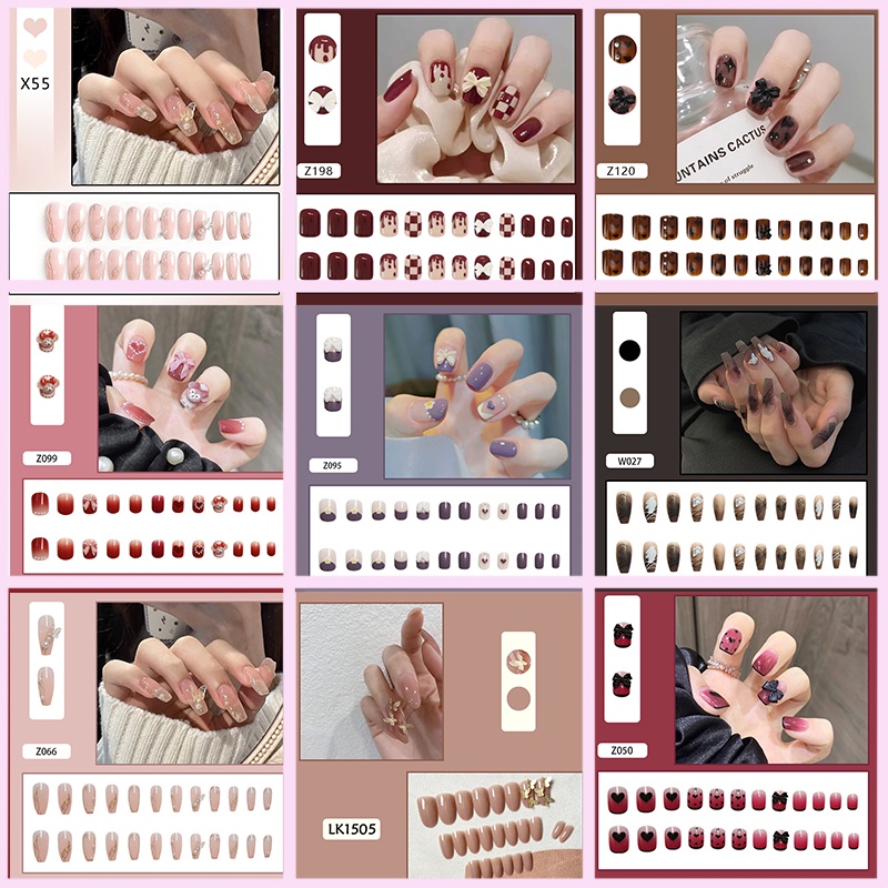 Set 24 móng tay giả đính đá thời trang dành cho nữ