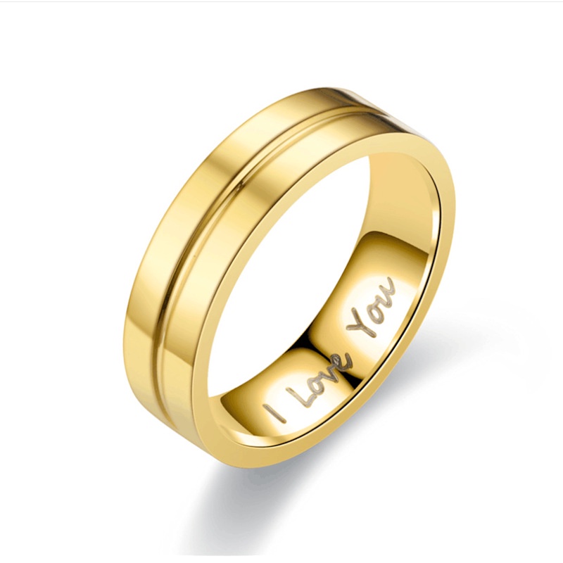 Nhẫn thép titan khắc chữ I Love You phong cách thời trang cổ điển cho cặp đôi