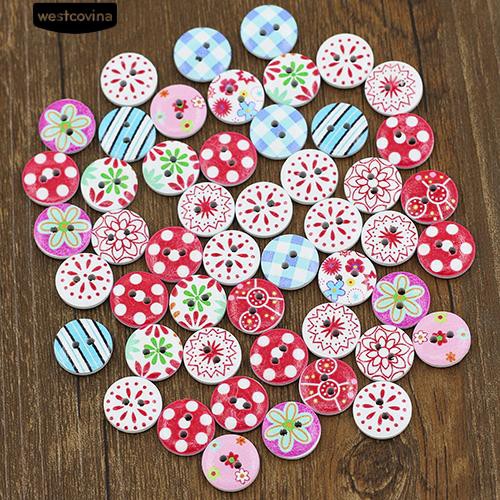 Set 100 nút hình tròn họa tiết đa dạng tự làm may vá thủ công