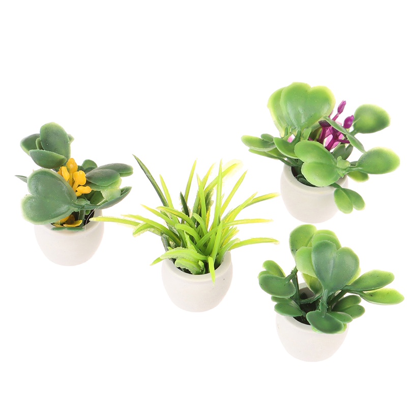 Bộ 2 Mô Hình Chậu Xanh Mini Tỉ Lệ 1: 12 Trang Trí Nhà Búp Bê