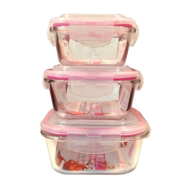 Bộ 3 Hộp Cơm Thủy Tinh Hình Vuông Có Nắp Hút Chân Không,Đa Năng (320 + 520 + 800ml) #5