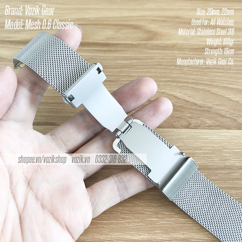 Dây đeo đồng hồ thép lưới mesh  Mesh 0.6mm VOZIK - milanese strap band for watches - 4