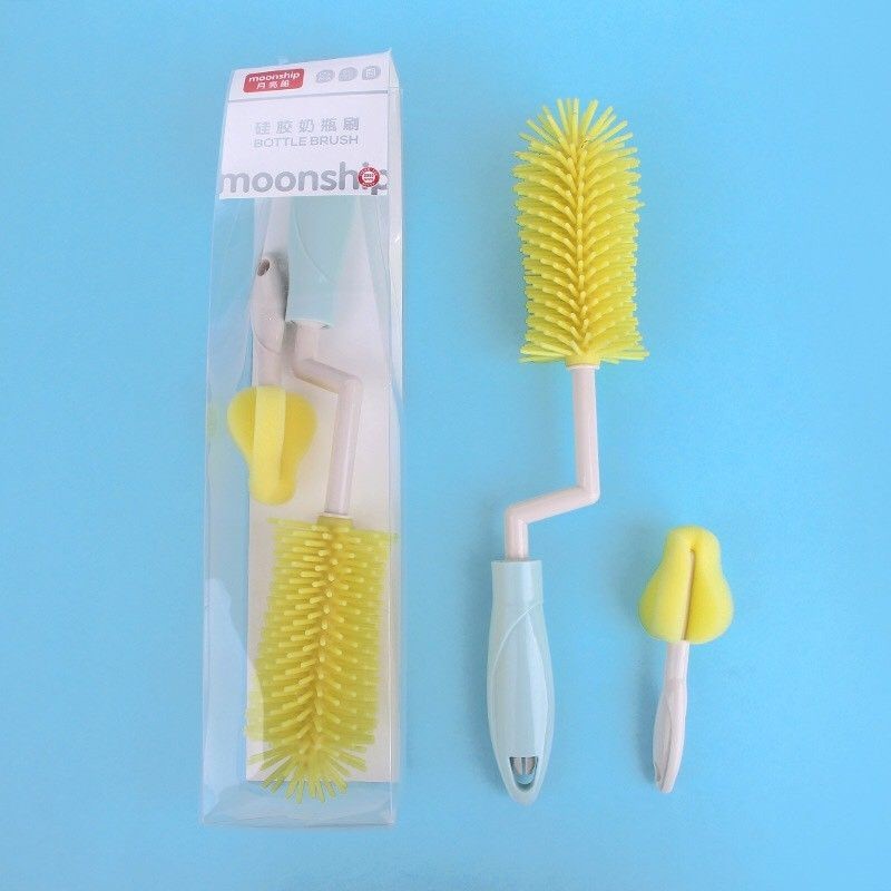 Bộ Cọ Rửa Bình sữa Moonship - Bottle brush cao cấp Tay cầm xoay, cọ núm ti