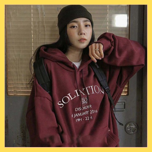 Áo hoodie SOLIAT nữ - Áo Sweater nỉ in chữ màu đỏ đô form rộng phong cách Hàn Quốc - CHAN CHAN STORE