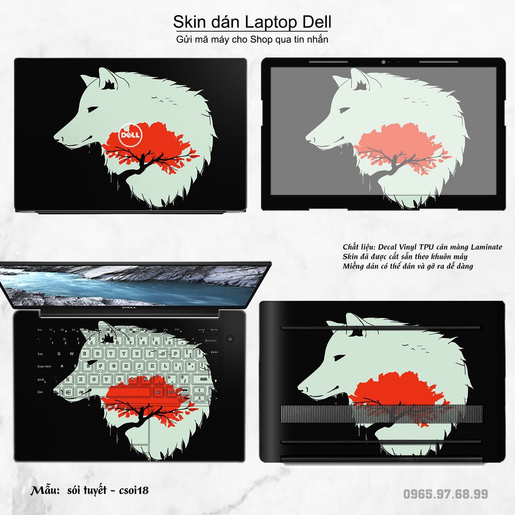 Skin dán Laptop Dell in hình sói tuyết (inbox mã máy cho Shop)