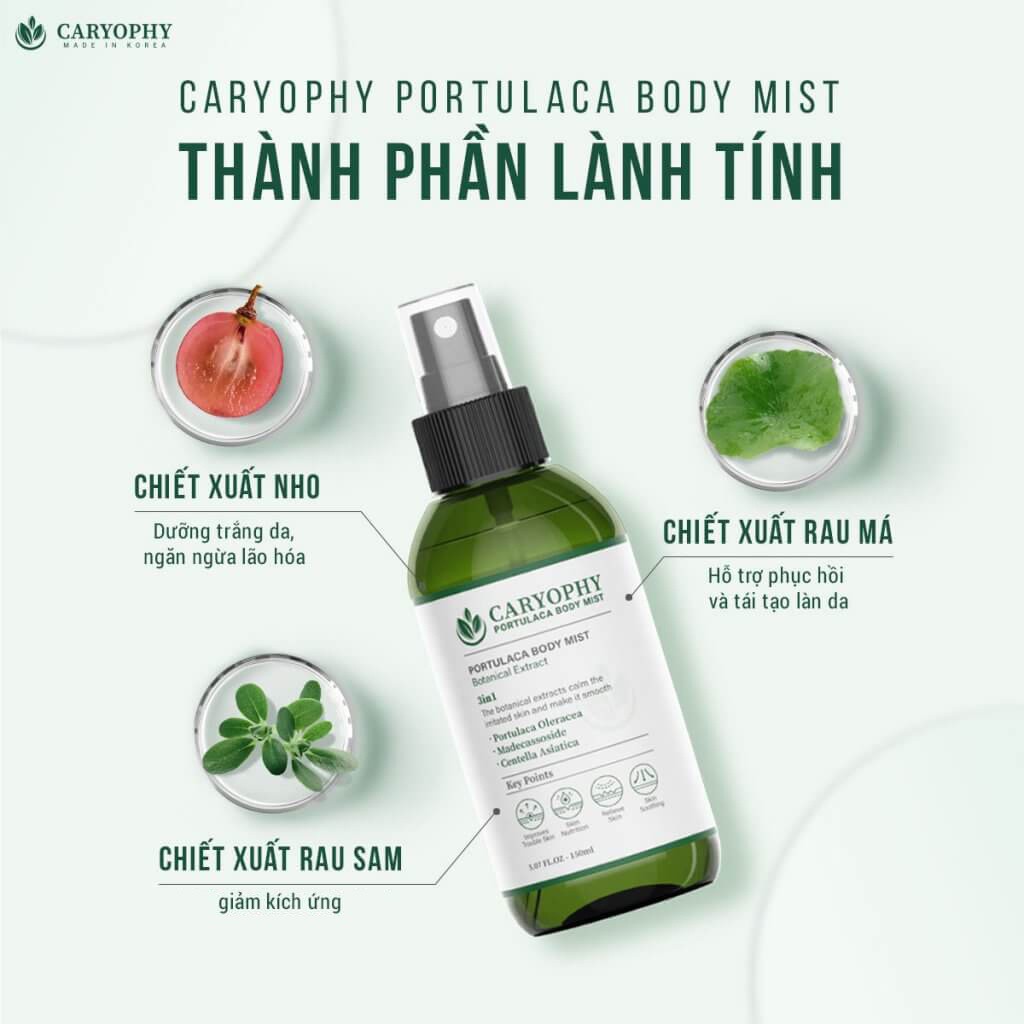 Mụn lưng body mist Caryophy giảm thâm mụn lưng, toàn thân caryophy 150ml