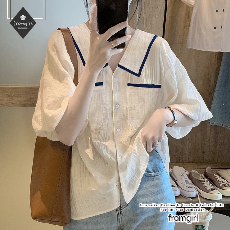 Áo Sơ Mi Trắng Tay Dài Thời Trang Mùa Hè Hàn Quốc 2022 Dễ Phối Đồ Cho Nữ