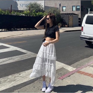 Chân váy trắng xòe xếp ba tầng phong cách nữ tính Jennie Blackpink Chaiko Studio