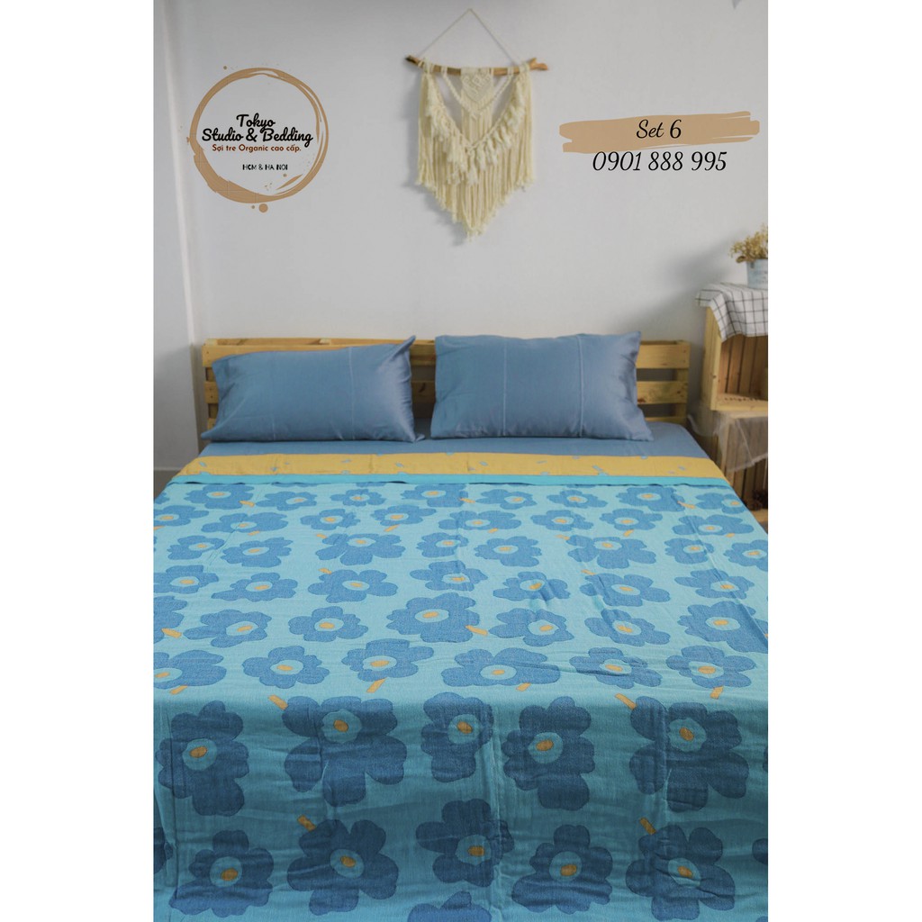 Set 06 _ Chăn Xô Cotton Sợi tre Organic dòng Basic &amp; Ga gối Lụa