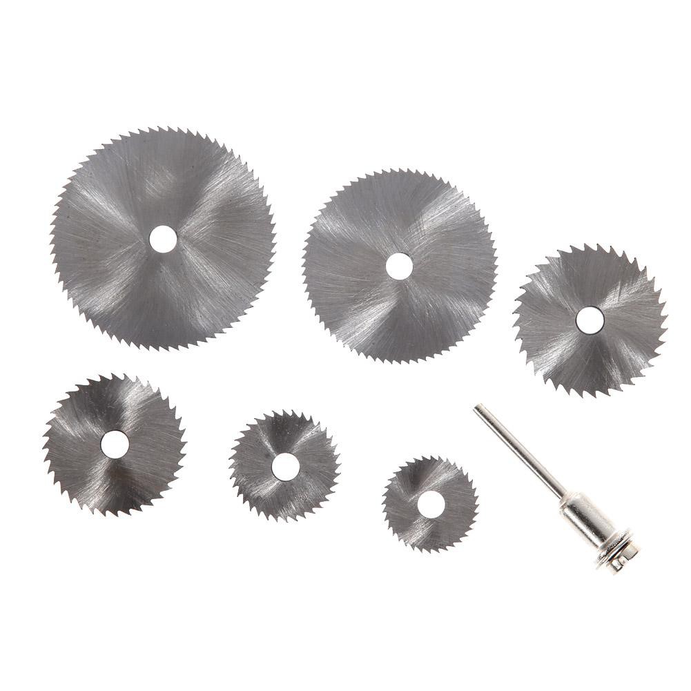 Set 7 lưỡi cưa hình tròn bằng thép gió HSS kèm trục nối