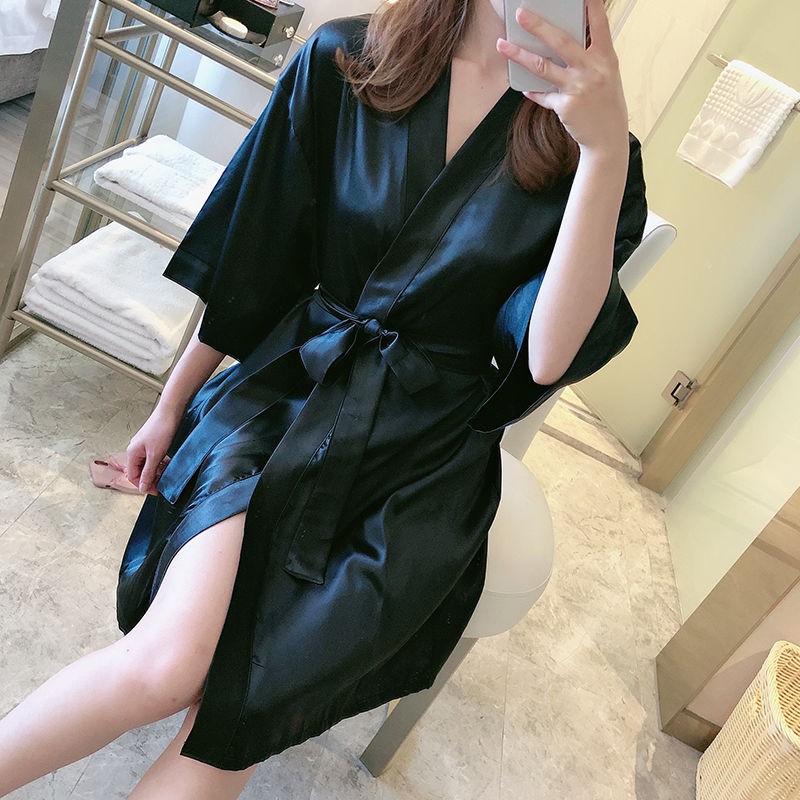 mùa hè 2021 áo ngủ kiểu mới của phụ nữ kimono Nhật Bản đồ sexy băng lụa nửa tay choàng tắm ren mặc nhà