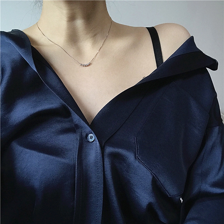 Dây Chuyền Bạc 925 Đính Hạt Tròn Nhỏ Đơn Giản Không Phai Thời Trang Hàn Quốc Cho Nữ