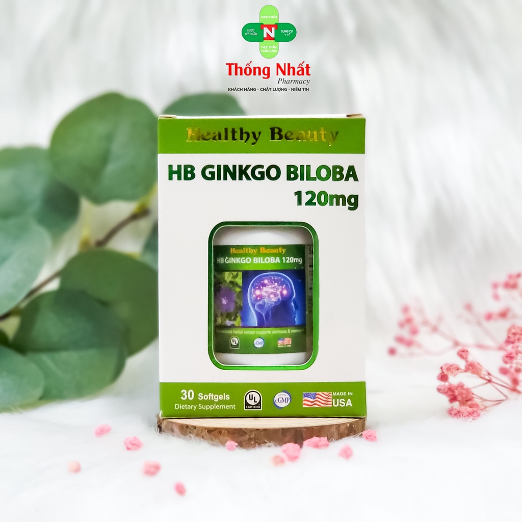 Viên uống bổ não hỗ trợ tuần hoàn não Healthy Beauty HB Ginkgo Giloba 120mg hộp 30 viên