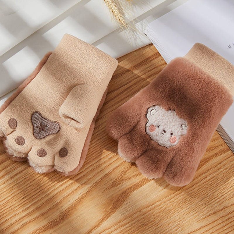 Găng Tay Hở Ngón Giữ Ấm Mùa Đông Họa Tiết Móng Vuốt Gấu Hoạt Hình Cho Người Lớn
