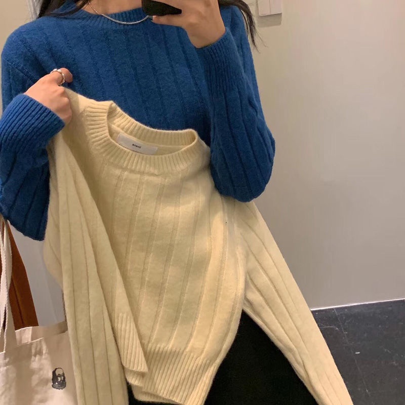 Áo sweater dài tay chui đầu mềm mại màu kẹo lưng cao phong cách nước ngoài