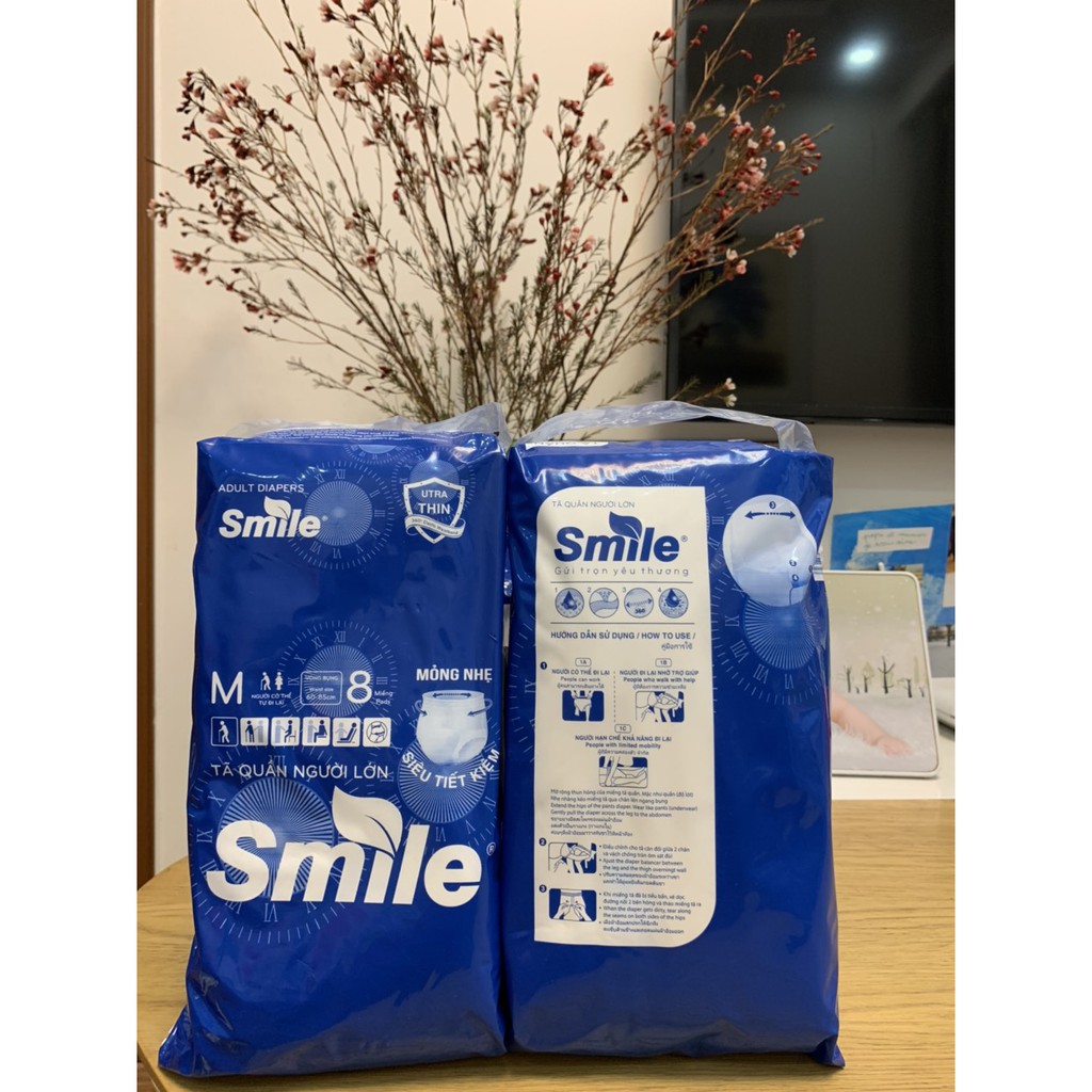 Bỉm Quần Người Già, Bà Mẹ Đi Sinh Smile [GIÁ TẬN XƯỞNG] Siêu Thấm Hút, Siêu Tiết Kiệm (Size M 8 miếng, Size L 7 Miếng)