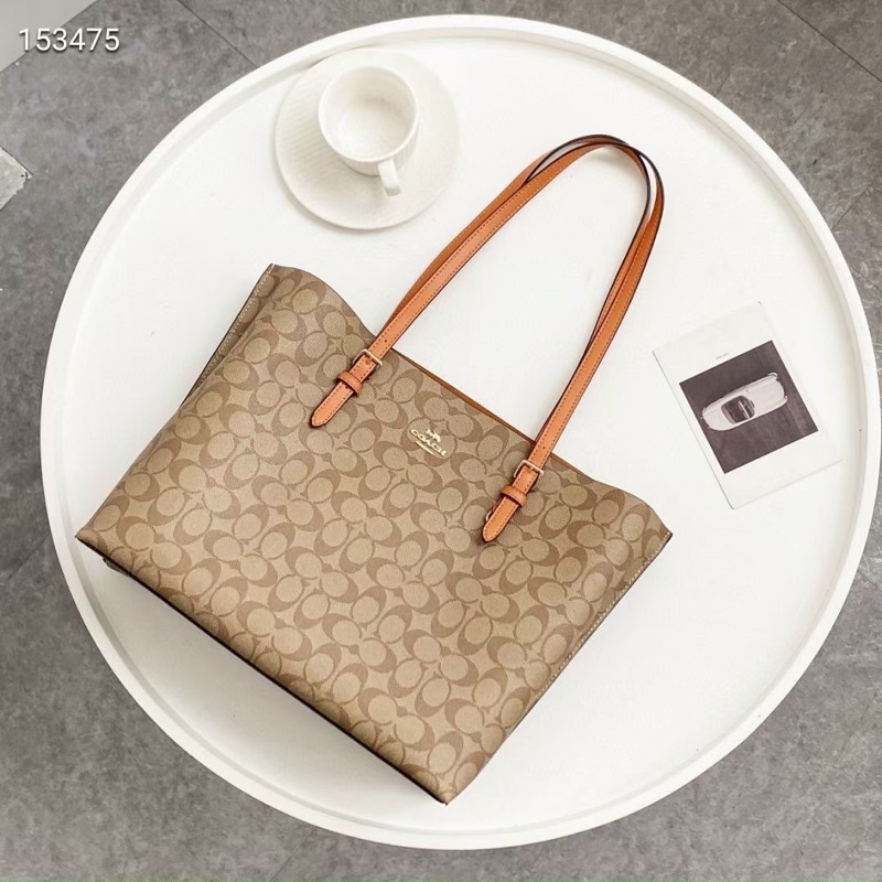 Túi tote Coach da thật size lớn vừa A4, 3 ngăn, có khoá kéo