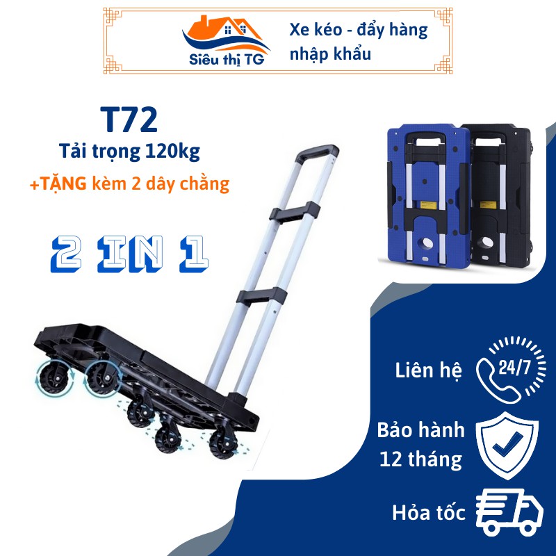 [2-IN-1] Xe kéo hàng DG T72, chịu tải 120kg bánh to, KÈM 2 DÂY CHẰNG