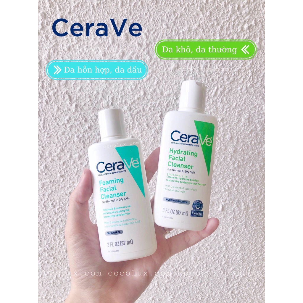 Sữa rửa mặt Cerave Foaming Cleanser, CeraVe Hydrating Cleanser, SA Cleanser cho mọi loại da 88ml, 236ml, 473ml