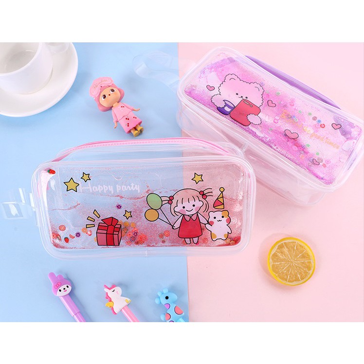 Bóp viết, túi bút trong suốt hình Cô Bé, kích thước 20*10 cm SakuraShop