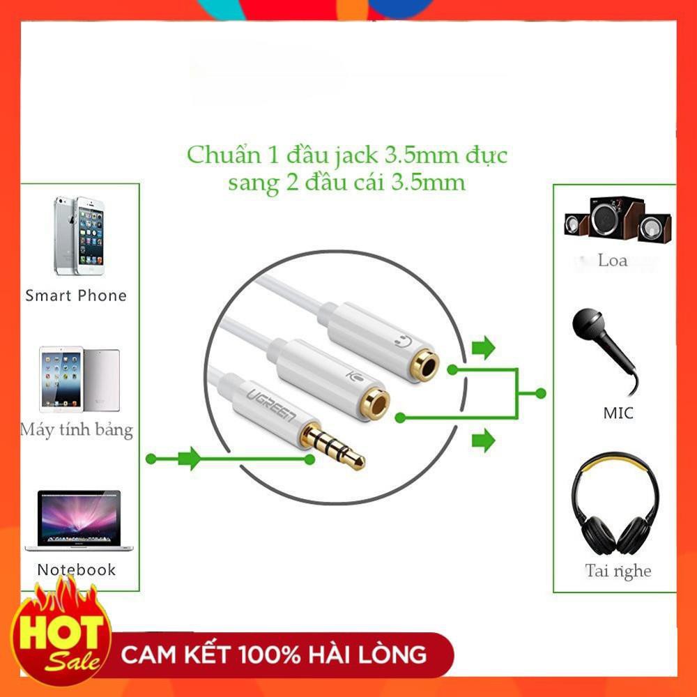 [Chính Hãng] Dây chuyển đổi 3.5mm đực sang 2 đầu 3.5mm(1 đầu hỗ trợ MIC,1 đầu hỗ trợ SOUND)20CM UGREEN AV141 10789