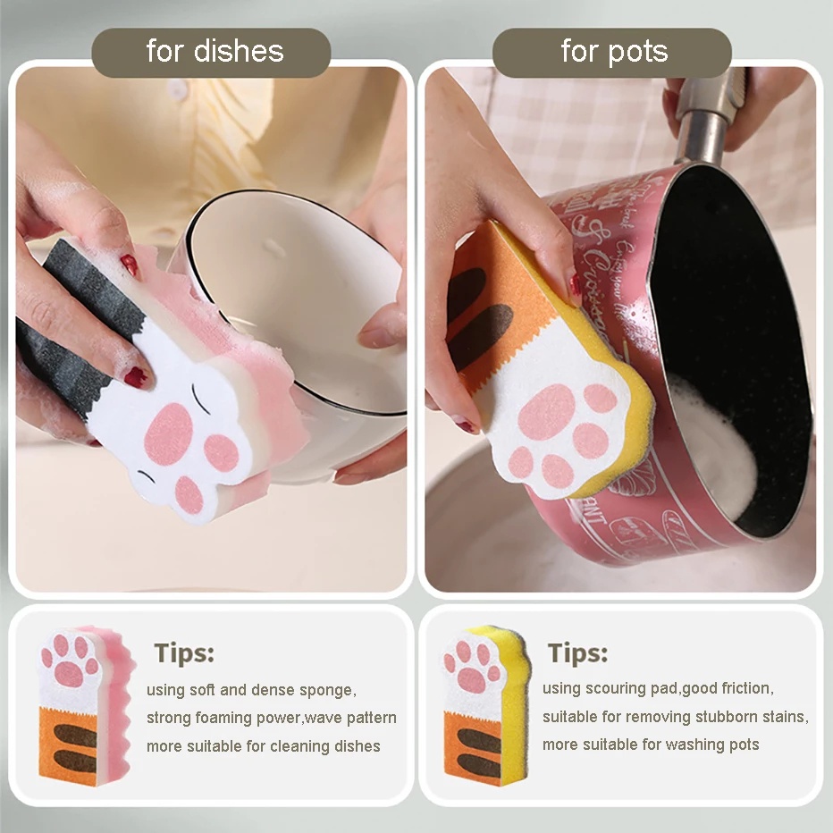 Set 3 Miếng Bọt Biển Rửa Chén Hình Chân Mèo Đa Năng
