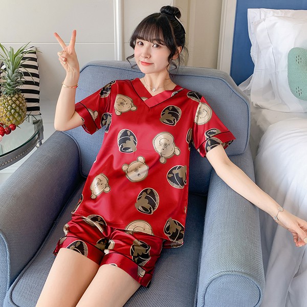 M-5Xl Bộ Đồ Ngủ Lụa In Hình Dễ Thương Cho Nữ 2 dây pijama đầm ngủ dễ thương