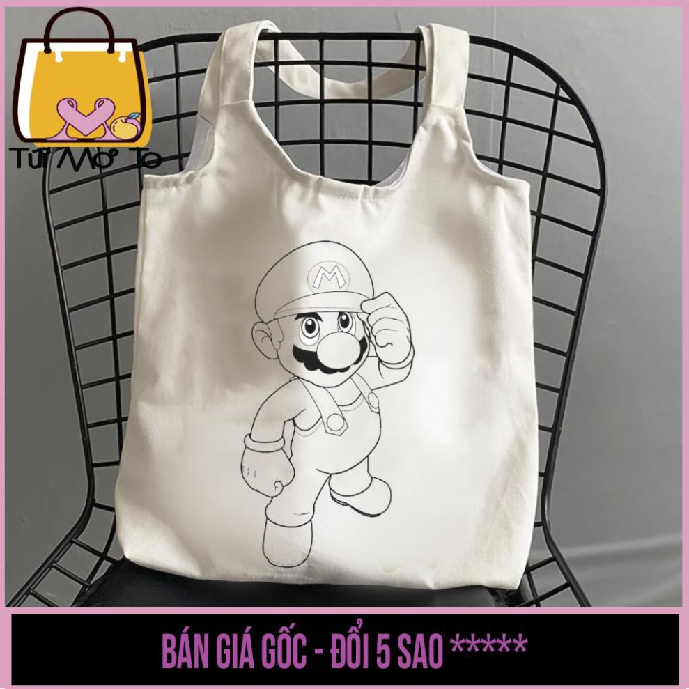 Túi tote túi vải túi canvas quai tròn có khóa kéo in hình đơn sắc dễ thương cho bé tô màu - Săn Nón Đẹp