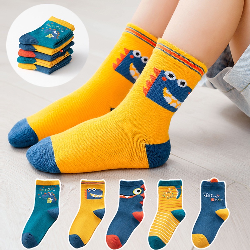 Vớ Cotton Co Giãn In Họa Tiết Khủng Long Thời Trang Cho Bé Trai Và Gái 1-12 Tuổi
