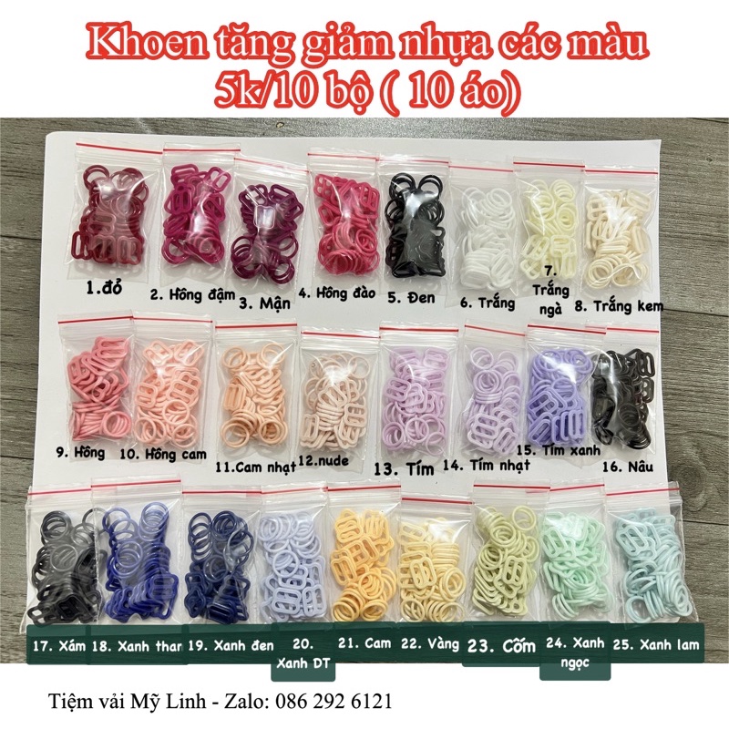 Khoen - móc tăng giảm đủ màu sắc 1 túi (10 áo) size 1cm giúp chỉnh dây áo