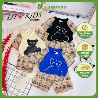 Set đồ cho bé trai họa tiết hình gấu, đồ bộ trẻ em chất liệu vải thô thấm hút mồ hôi cực tốt