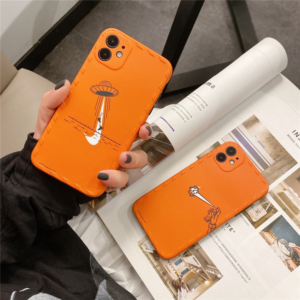 Ốp điện thoại nhựa dẻo màu cam in họa tiết Nike thời trang cho IPHONE 11PROMAX 6 6S 7 8PLUS X XS XR XSMAX