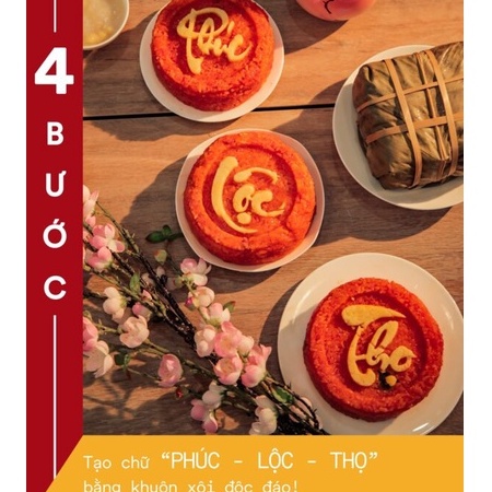 Bộ khuôn ép xôi Phúc Lộc Thọ 3 trong 1 - Khuôn xôi nhựa cao cấp dày dặn