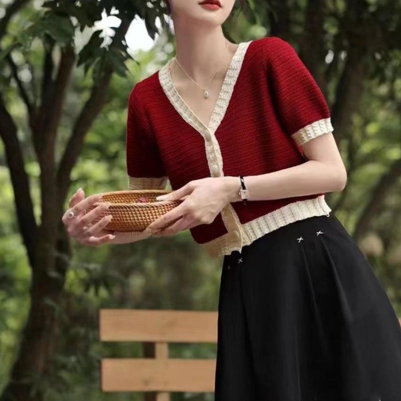 Áo Khoác Cardigan Dệt Kim Mỏng Tay Ngắn Cổ Chữ V Cài Nút Nhiều Màu Sắc Thời Trang Mùa Hè Cho Nữ