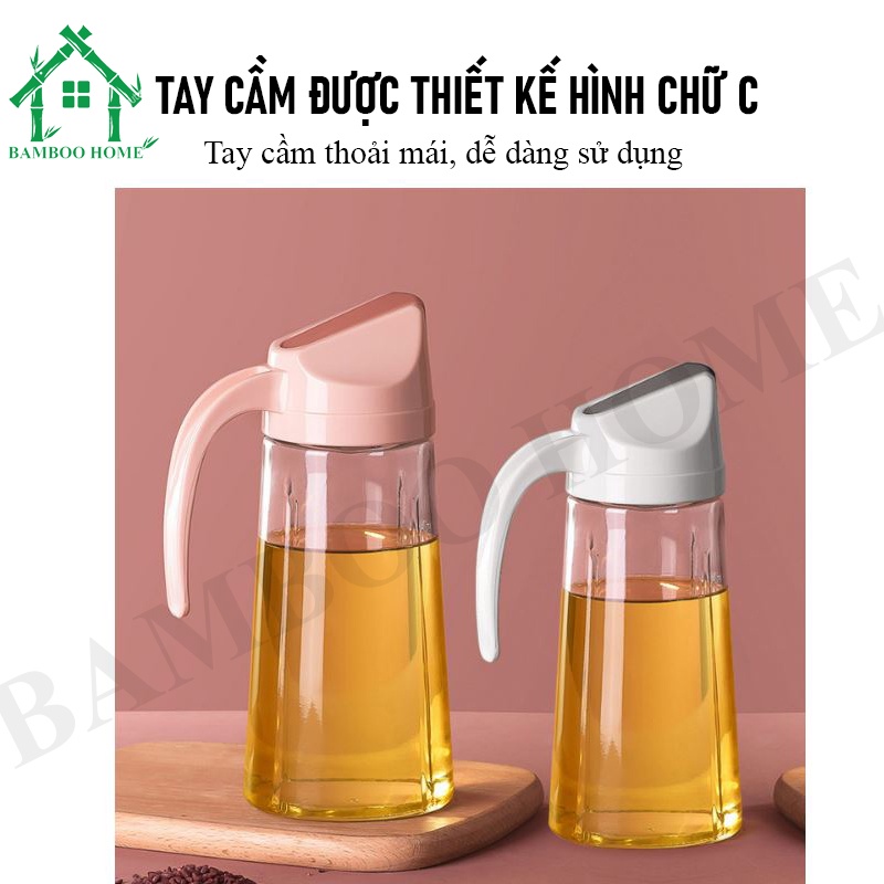 Bình đựng dầu ăn thủy tinh  nắp tự động đóng mở khi rót chống rò rỉ sử dụng tiện lợi - Bamboo Home